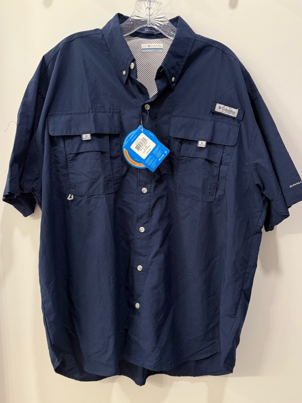 Columbia Shirt Mens L Navy Bahama PFG Fishing Omni Shade UPF 50 Short Sleeve NWT